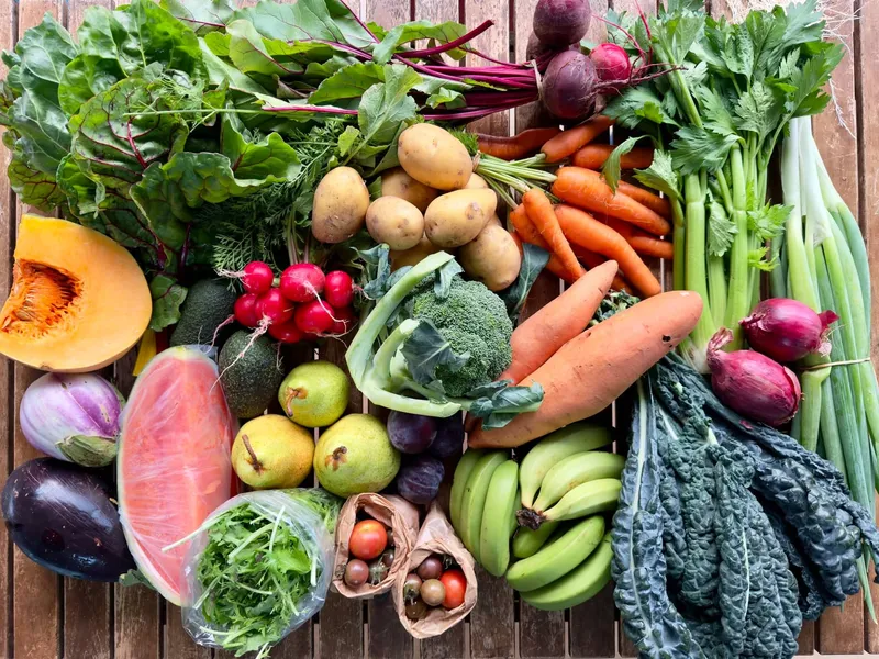 Pictured here are the contents of an all-organic extra large fruit and veg box that went home with one of our lovely long time regulars last week. We don't advertise the contents of the box in advance, as the what goes in is only chosen the same day the boxes are packed. This means only the freshest and most delightful looking fruit and veg are chosen, depending on what comes in from Wagtail's patch on the farm, Wren's farm in Karridale and other organic growers.
By far the most popular option for subscription set box orders are the larger sizes purchased on a fortnightly basis. The produce is so fresh that it easily lasts two weeks and it means you don't get the build up in the fridge that sometimes happens with the weekly boxes. Subscription boxes also get extra value included as a thank you from us.
Want to give it a try? Head to www.gatheredorganics.com.au and place an order by 8am Tuesday for a box that can be picked up Thursday to Saturday from the farm.